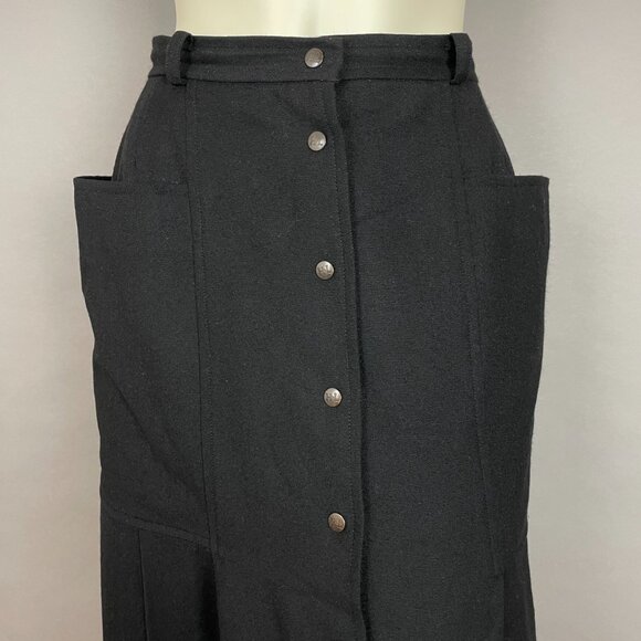 Vintage Henri Luc Chapuis H-L Wool Skirt Pleated Black Lined Wide Pockets Snaps - Picture 6 of 13